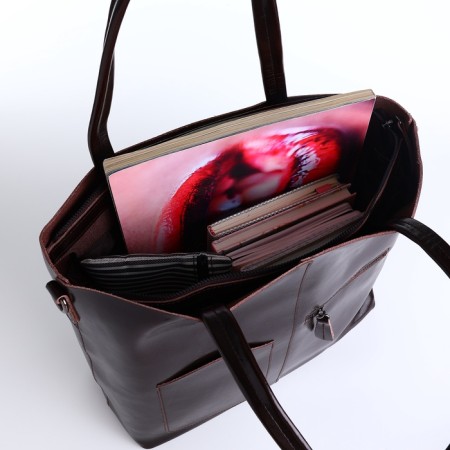 Luggage bag with a zipper, 3 external pockets, a long belt, a dark brown color-9
