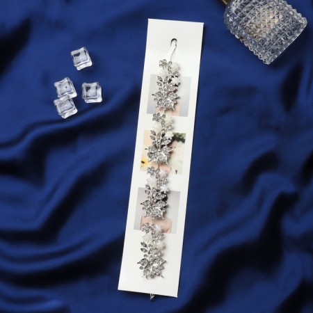 Hair accessory "Berta" (with invisible) Assorted flowers, 23.5 cm, silver-white-1