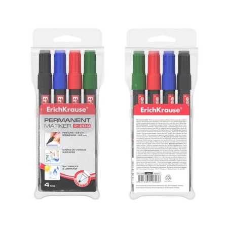 A set of permanent markers 4 colors, 0.8-2.2 mm, Erichkrause P-200, alcohol-based ink, mix-4