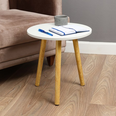 Journal table, d = 40 cm, height 42 cm, wood, white