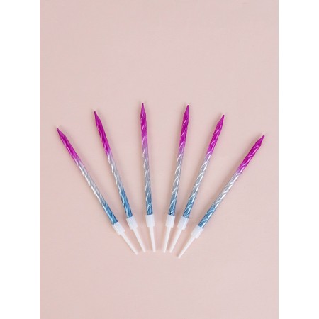 Candles for the Cake "High Spiral", 6 pcs, pink gradient, silver, blue