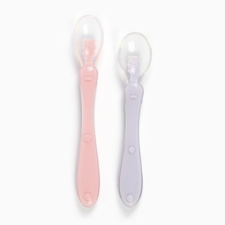 A set of spoons for feeding silicone "cute beasts", from 5 months, 2 pcs., Pink color + purple-1