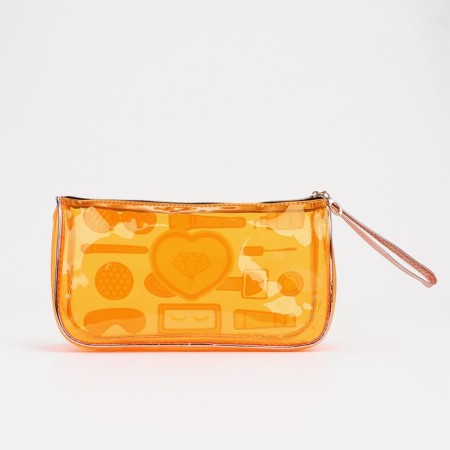 Cosmetic bag with a handle, orange color-1