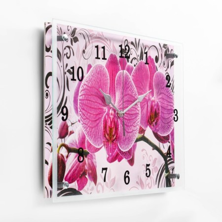 Carty clock is wall, series: flowers, "pink orchids with a pattern", 30 x 40 cm-1