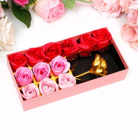 Soap roses of colored shades and a gold rose, set