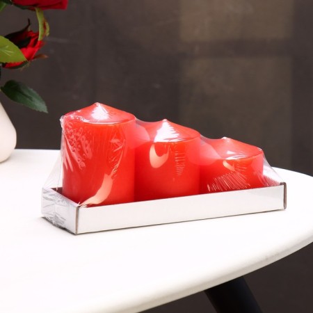 Set of candles - cylinders 3B1 (6x11 cm, 6x8 cm, 6x6.5 cm), red-2