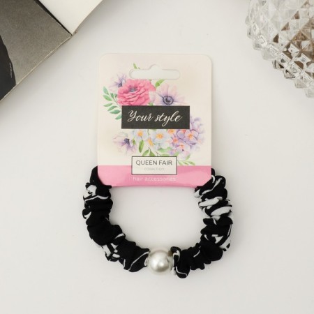 Hair elastic band "Florence" Assortment Ornament, 6 cm, black and white