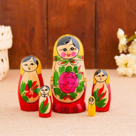 Nesting doll "Zoya", yellow scarf, 5 puppet, 12 cm-4