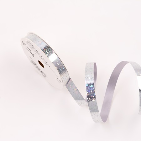Plastic ribbon "gloss stars", 1.2cm x 45m, silver-1