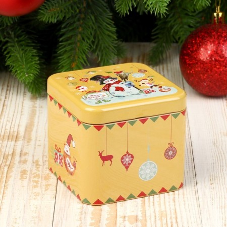 Casket Metal New Year's square "Snowman on ice" 6.7x7.5x7.5 cm