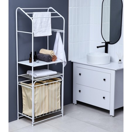 Roster with a double underwear basket and crossbars, 2 tier, white color, 60x35x160 cm-3