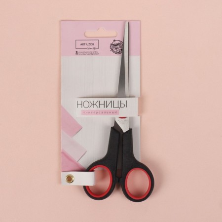 Scissors are universal, mowed blade, 6 ", 16 cm, black/red color-1