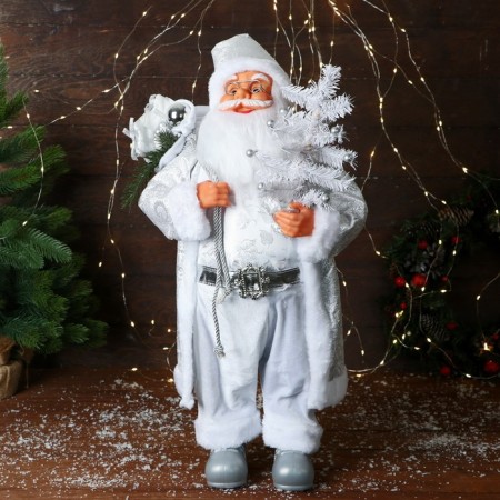 Santa Claus "with a Christmas tree with balls and gifts" 60 cm, silver