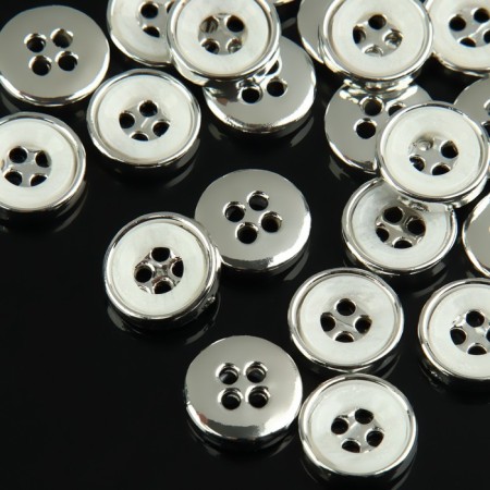Button, 4 punctures, d = 12 mm, white/silver color-1