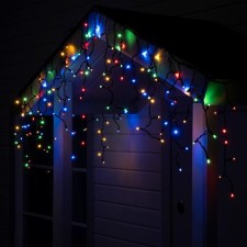 Гирлянда "Бахрома" 3 х 0.6 м , IP65, УМС, тёмная нить каучук, 160 LED, свечение мульти, 220 В