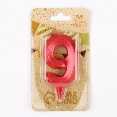 Candle in the Cake "Fine", number "9", red metallic, 6.5 cm-3