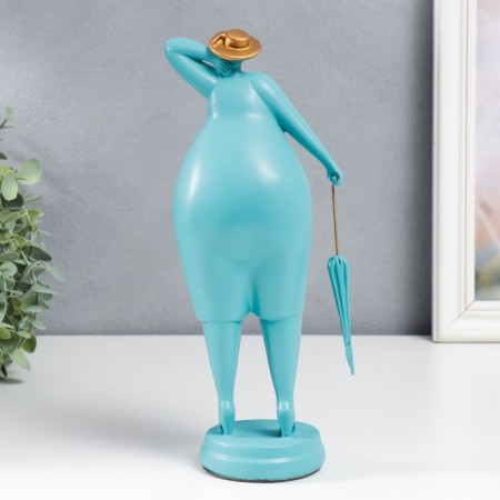 Polystone souvenir "Bbw in a hat with an umbrella" Blue 29x9x12.5 cm-2