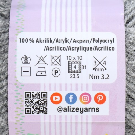 Yarn "Sekerim Bebe" 100% acrylic 320m/100g (197 dark ser.Mlange)-3