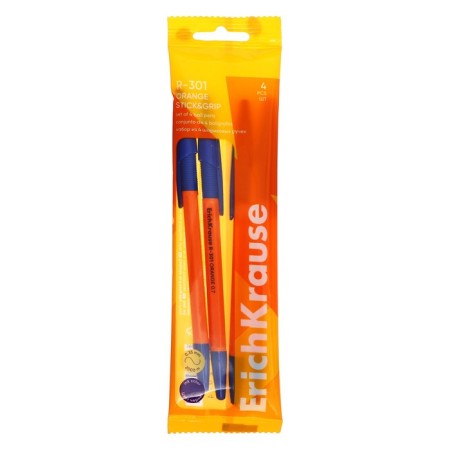 Set of ballpoint pens 4 pieces Erichkrause R-301 Stick & Grip Orange Node 0.7mm, blue color-6
