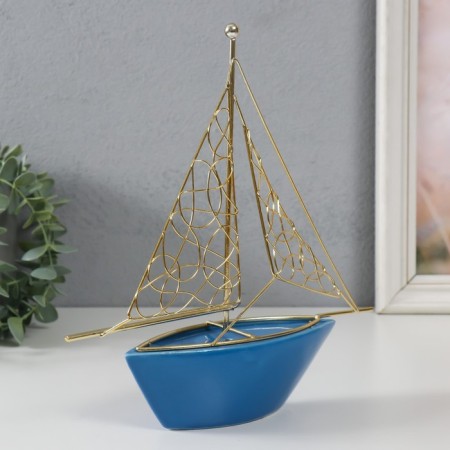 Souvenir ceramics, metal "Sails with sails" blue with gold 22.8x5.9x24 cm-1