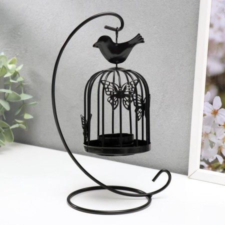 Climber Metal "Cage with a bird" Black, 23x10x10 cm-3