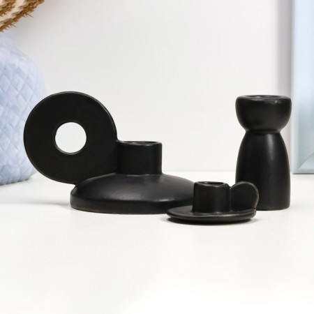 Set of candlesticks "Leo, Lund, Simon" Black gloss, 3pcs/8x10cm/4x8cm/3x6cm-1