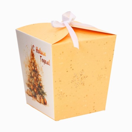 New Year. Bonbonniere, New Year's gift packaging "Golden spruce", 7.5 × 8 × 7.5 cm.-2