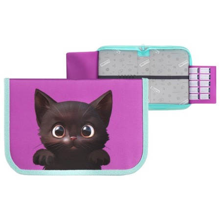 Penal 1 section 140 x 210 x 40 mm, folding pocket and cosmetic bag, fabric, calligrata top content "cat"