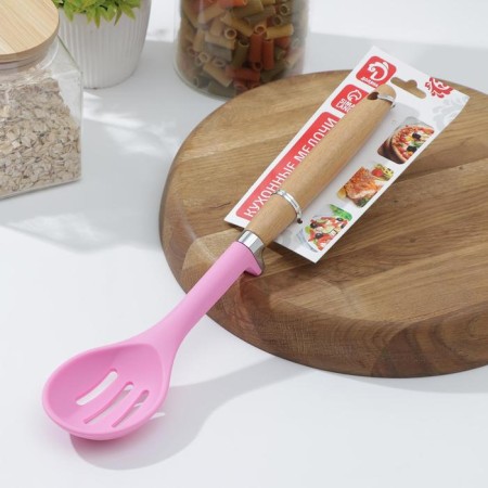 Spoon culinary with slots of the share "stella", 29 cm, pink color-3