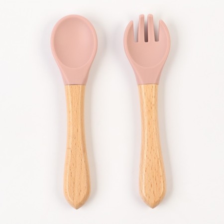 A set of children's cutlery, fork and spoon M&B (silicone, bamboo), dusty rose color-3