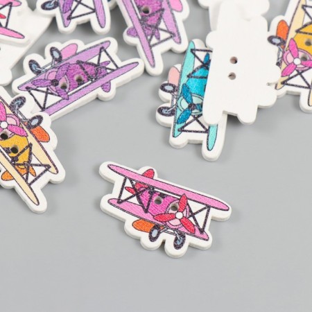 Buttons wood for creativity 2 punctures "plane with a propeller" set of 20 pcs 3.2x1.9 cm-1