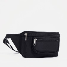 Zipper waist bag, external pocket, adjustable belt, black color
