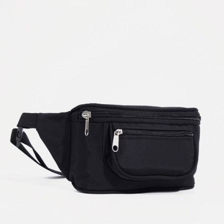 Zipper waist bag, external pocket, adjustable belt, black color