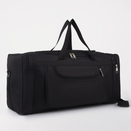 Road bag, 3 parts on zippers, external pocket, long belt, black color