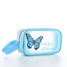 PVC cosmetic bag matte butterfly, 21*7*12, lightning department PL40, blue