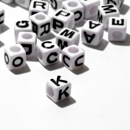 Acrylic bead "English letters" mix, cube 7 × 7 mm, set 10 g, white-black color-1