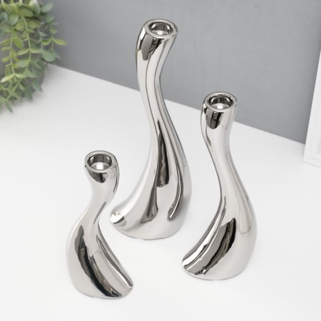 Ceramics candlestick for 1 candle "wave" d = 2.5 cm, silver, set 3 pcs h = 20, 25 and 30 cm-5