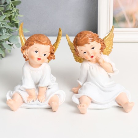 Souvenir Polystone "Angel in a white dress, sits" golden wings mix 10x9x13 cm
