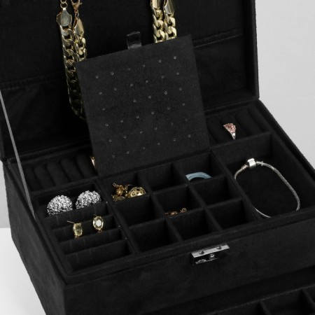 Steam for jewelry "Casket" 2 level, phlock, 24.5 × 17 × 12 cm, black color-1