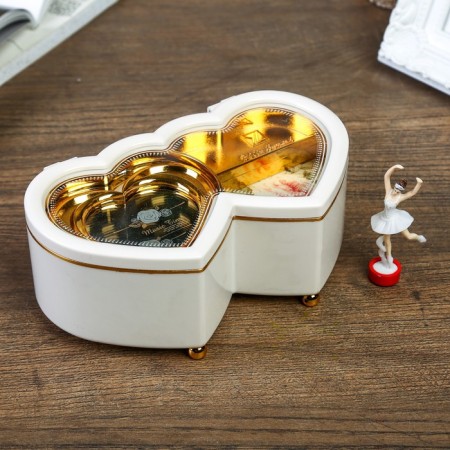 Casket Musical Plastic Mechanical "Double Heart White" 6x16x10 cm