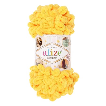 Yarn "Puffy" 100 % micropoliester 9m/100g (216 yellow)-1