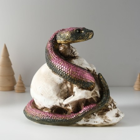 Souvenir Polystone Light "Skull with a snake" 19.5x14.5x17.5 cm-3