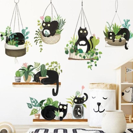 Stick plastic interior color "Black cats and plants" 30x90 cm set 2 sheets