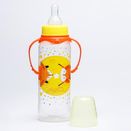 A bottle for feeding “Foxes: mothers and babies”, classic throat, 250 ml., 0 months, cylinder, with handles-3