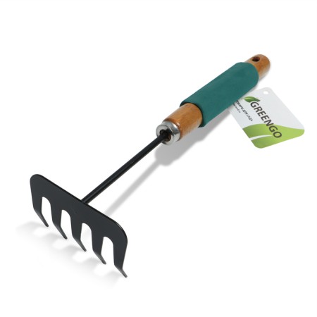 Grave are small, straight, 5 teeth, length 29 cm, metal, wooden handle with foam rubber, Greengo-8