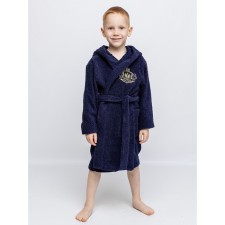 Terry robe for Batik girl, height 152 cm, dark blue color