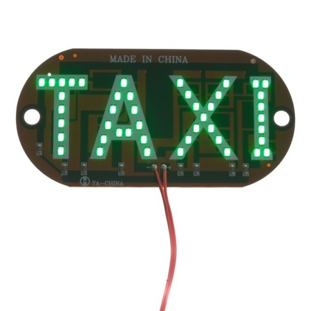 LED taxi sign 12 V, 45 LED, 13 × 6 cm, wire 150 cm, green