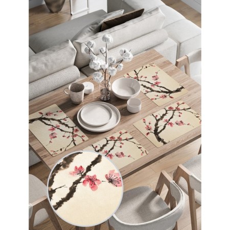 A set of napkins for setting the table “Flowering Sakura at sunset”, rectangular, rounded edges, size 30x46 cm, 4 pcs-1