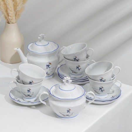 Porcelain tea service "Geese", 14 items