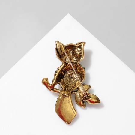 Brooch "Owl on a branch", green color in black gold-1